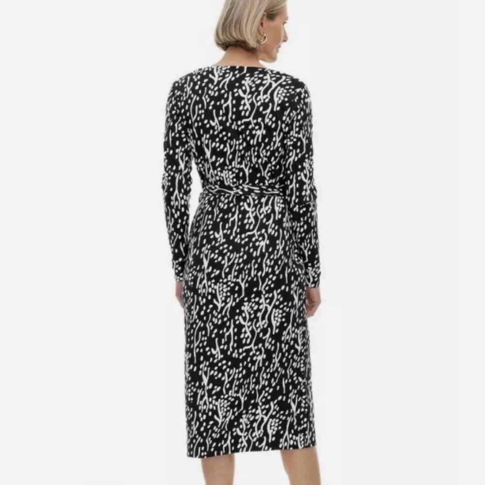 New DVF Target Black Midi Sea Spots L/S Wrap Dress SMALL Diane Von Furstenberg - Picture 2 of 12